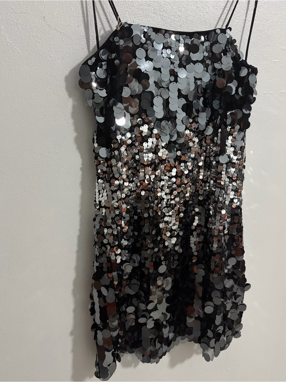 Black Sequin Mini Dress with Metallic Accents